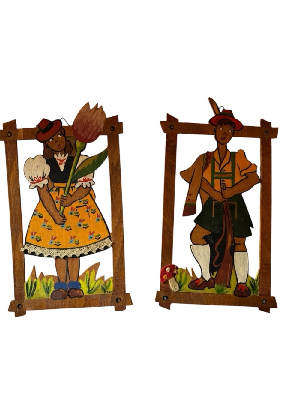 Italian/Austrian 2D Folk Art Wood Wall Plaques Boy/Girl Bathroom/Bedroom Decor